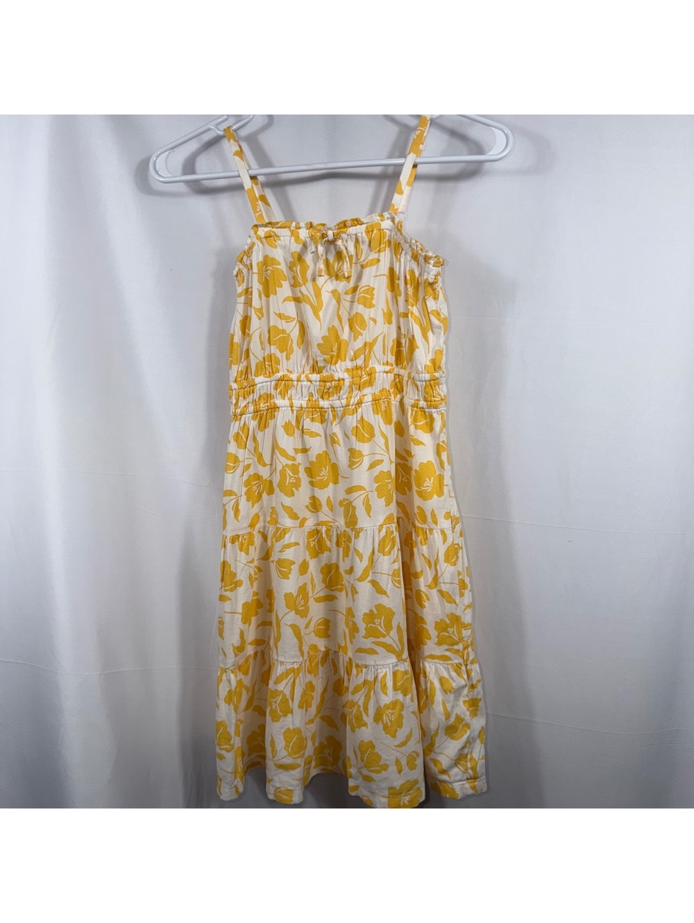Old Navy Girls Size 8 Yellow Floral Tiered Midi Dress Adjustable Straps